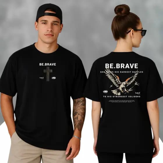 Camiseta Unissex Gola Canelada Street Wear Be Brave Algodão Penteado Conforto Premium