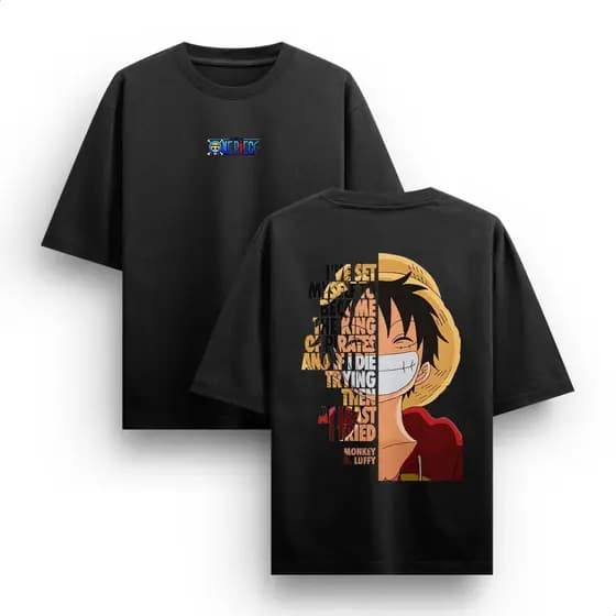 Camiseta Oversized Manga Curta Streetwear Unissex Anime One Piece Luffy Monkey 3 100% Algodão