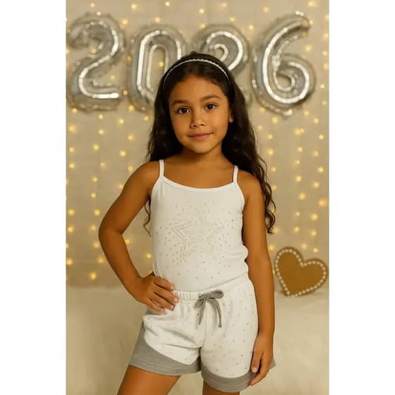 Conjunto Infantil Estiloso Menina 2026 Camiseta Alcinha com Short Infanto Juvenil Top