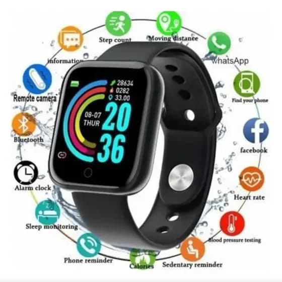 Relógio Smartwatch D20 Relógio Inteligente Bluetooth Musica Mensagem Medidor Batimentos