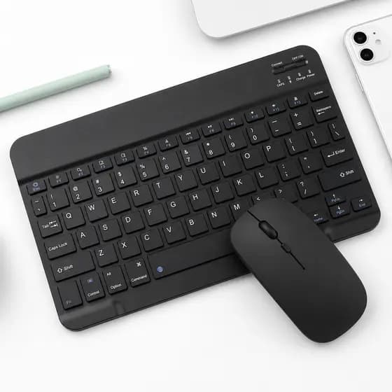 Teclado Bluetooth Sem Fio com Mouse Kit Wireless Recarregável Para Tablet Notebook