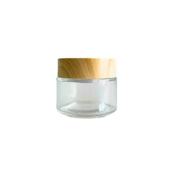 2 Potes de Vidro 100ml com Tampa Plástica Bambu para Cosméticos/Velas