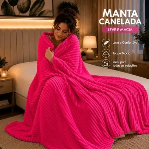 Manta Cobertor Casal Microfibra Canelada 2,00 x 1,80 Antialérgica Coberta Coberdrom Macia Quentinha Pet