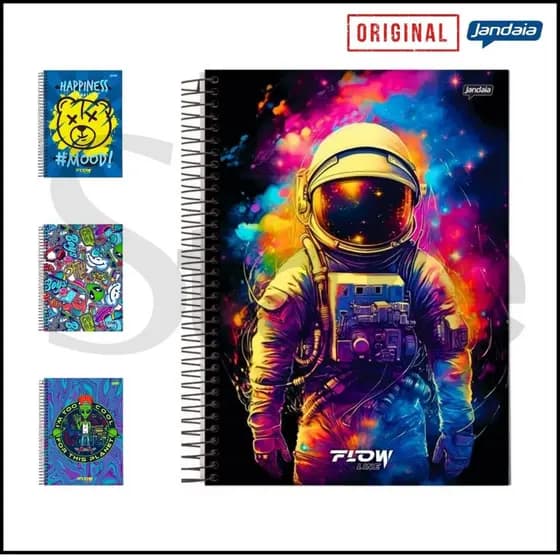 Kit 4 Cadernos 1 Matéria Universitário Flow Jandaia Escolar Capa dura 80 Folhas Masculino Original
