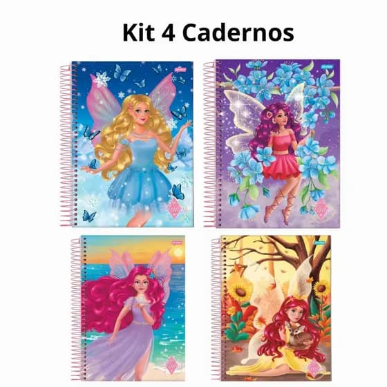 Kit's Caderno Espiral Capa dura 10 Materias Conto de Fada Feminino Menina