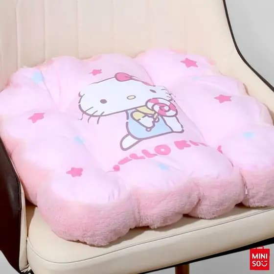 Almofada Sanrio Hello Kitty Quadrada Felpuda Miniso – Almofada de Assento ou Decoração Macia e Confortável