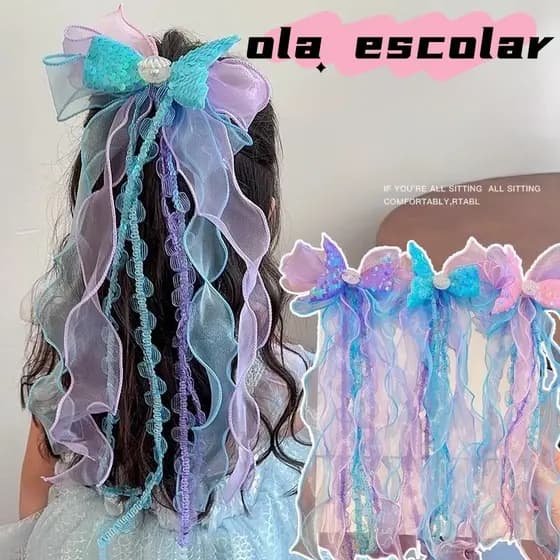 Fita Laço De Mola Para Meninas Grampos De Cabelo De Sereia em laço Doce Pérola Acessórios De Moda para crianca