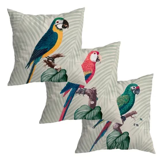 Kit de 3 Capas de Almofadas 45x45 cm Decorativa de Veludo Araras para Sofá e Cama