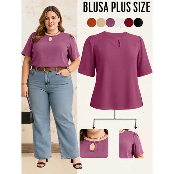BLUSA PLUS SIZE FEMININA GRANDE BASICA BLUSAS FEMININAS BLUSINHA FEMININO MODERNA BUFANTE DUNA PREMIUM MODA VERÃO LUXO