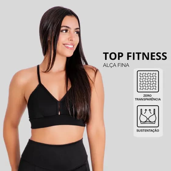 Top Fitness Feminino Decote V Poliamida Sustentação Academia Sem Transparência Alcinha