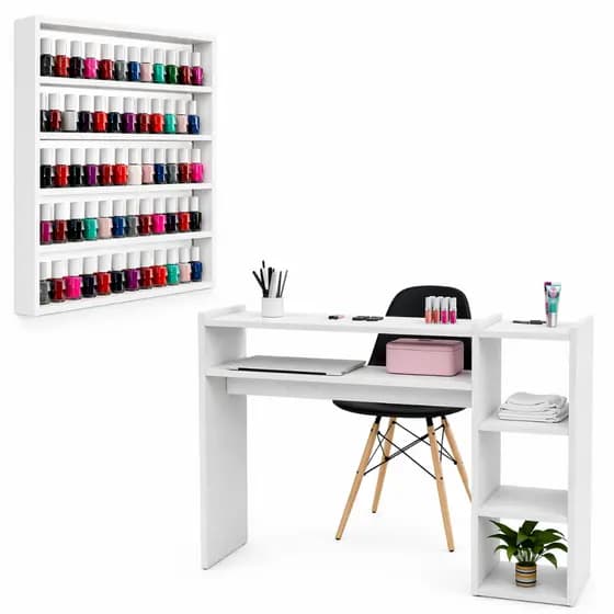 Kit Mesa Para Manicure 100CM Expositor De Esmaltes Grande Salão De Beleza Cabeleireiro Estética Cílios