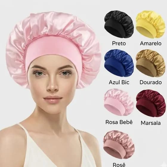 Touca de Cetim Premium com Faixa+ Xuxinha Scrunchie Antifrizz Protege os Cabelos e Retira os Frizz