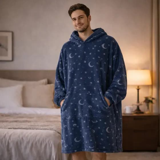 Blusão Masculino Plus Size Ultra Soft Fleece Pijama Com Capuz Bolsos Tecido Fofinho Manta