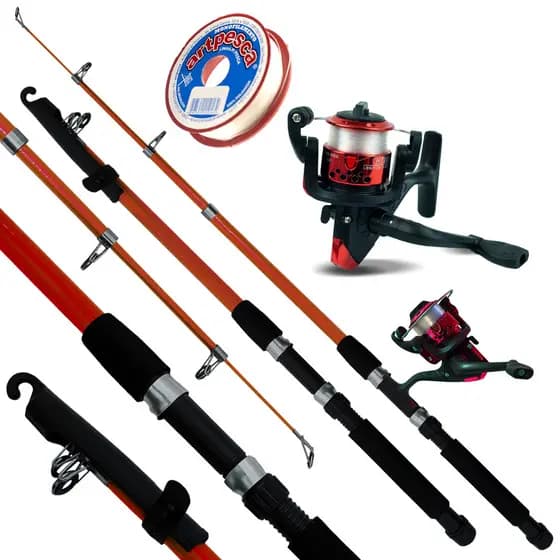 Kit Pescaria Vara de Pesca Telescópica 1.65m Vara e Molinete com Linha Conjunto Vermelho