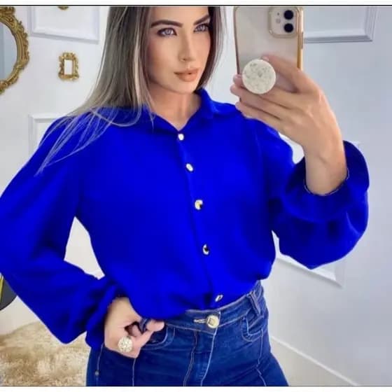 Camisa Feminina Boton Manga lastex social