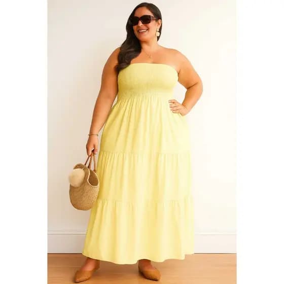 Vestido Longo PLUS SIZE Tomara que Caia com Lastex no Busto DUNA Elegante Casual