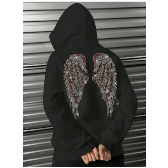 Moletom Balaclava Estilo Street com Asas em Strass