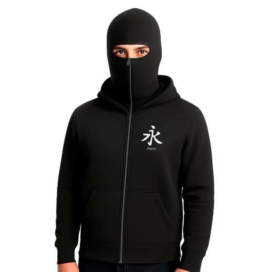 Moletom Balaclava Ideograma Chinês street style 2026 Streetwear aesthetic