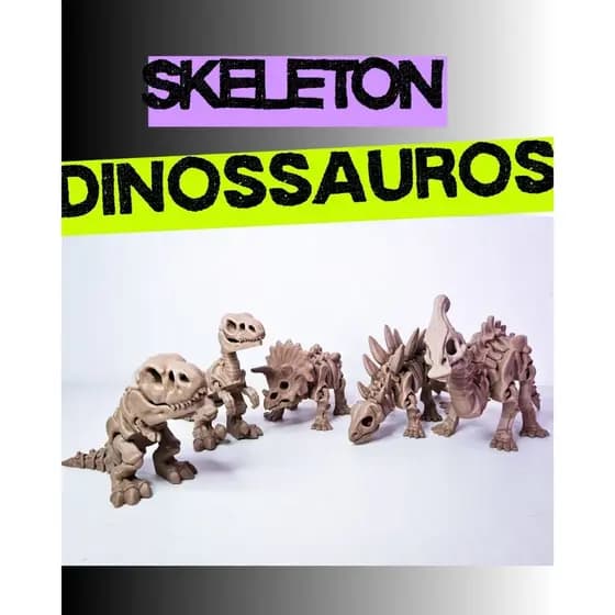 Kit Dinossauros SKELETON Articulados – T-Rex, Velociraptor, Triceratops, Stegosaurus e Parasaurolophus