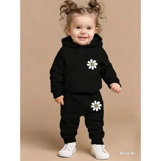 Conjunto Moletom Infantil Feminino Com Capuz Margarida Calça e Blusa Roupa de Frio Menina Quentinho