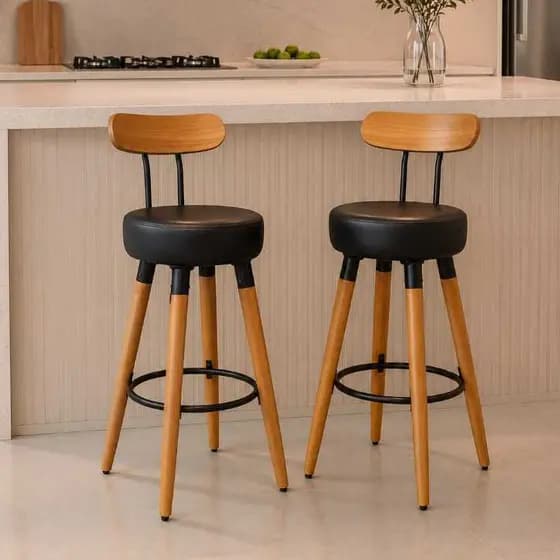 Kit Banquetas Alta Encosto Ergonômico Cozinha Pés Madeira Gourmet Balcão Bancada Ilha Resistente