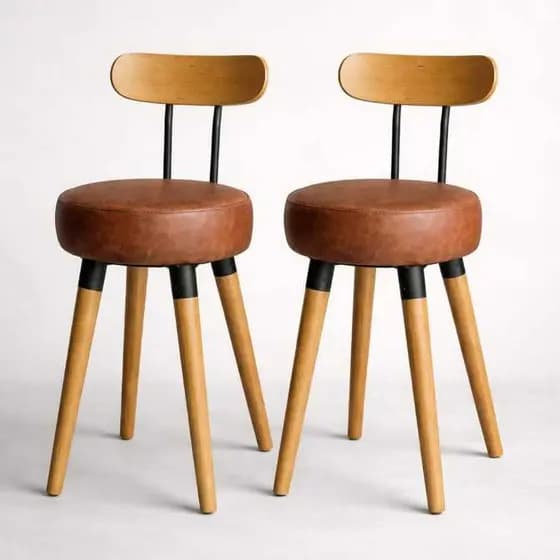 Kit Cadeira Banqueta Baixa Estofada Encosto Ergonomico Cozinha Jantar Bancada Mesa Madeira Marrom