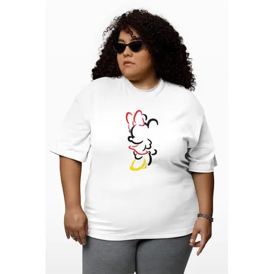 Camiseta Plus Size Básica Feminina Contorno Minnie