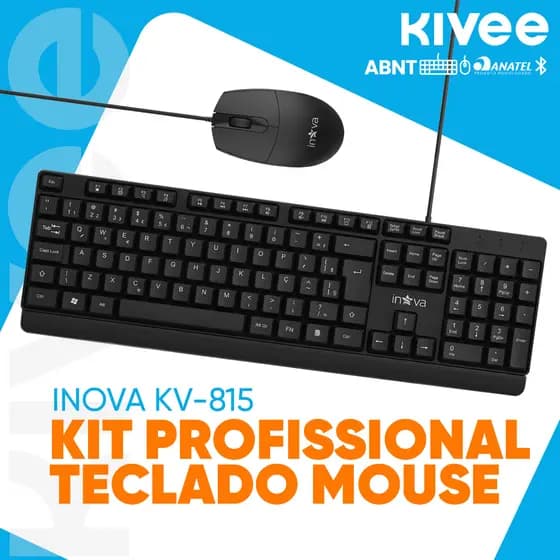 Kivee Kit Teclado e Mouse Com Fio KV815 ABNT2 Ergonômico Silencioso Resistente Compatível PC Notebook