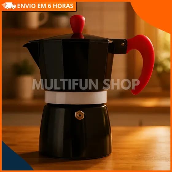 Cafeteira Italiana Alumínio Preta Moka 3, 6 e 9 Xícaras Alumínio Café Puro Linha Premium
