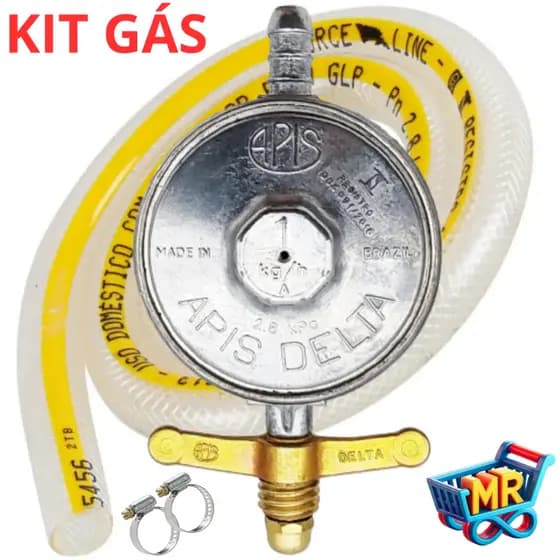 Kit Registro Regulador Gás de Cozinha para Botijão P13 Com Mangueira e 2 Abraçadeiras