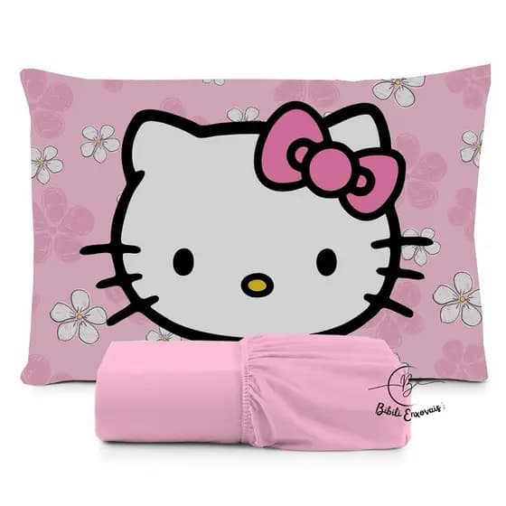 JOGO DE LENÇOL SOLTEIRO INFANTIL HELLO KITTY ROSA QUARTO DE MENINA