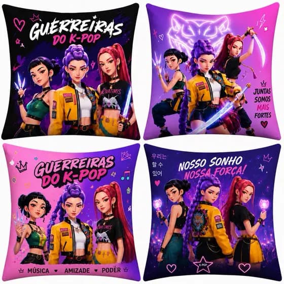 KIT 4 CAPAS DE ALMOFADAS GUERREIRAS DO KPOP,IDEAL PARA DECORAÇÃO - TAMANHO 45X45
