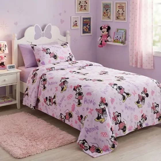 Manta Solteiro Disney Minnie e Margarida Macia Infantil Quentinha Confortável Estampada