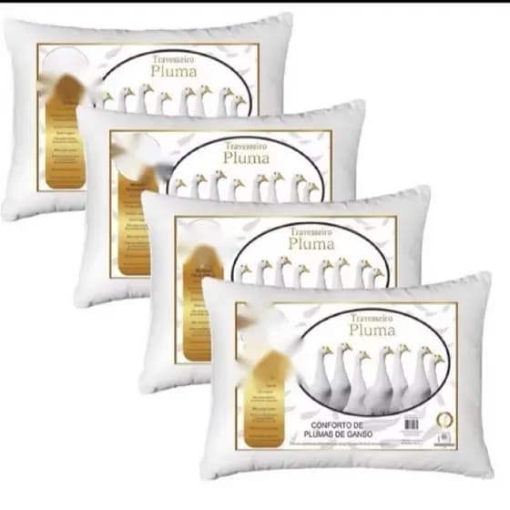 Kit 04 travesseiros de Pluma de ganso sintético 50x70 Promoção antialérgico