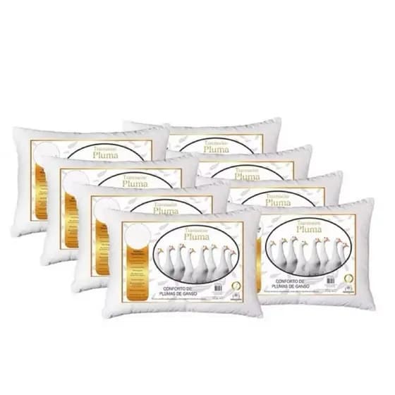 Kit 8 Travesseiros 50x70cm Pluma De Ganso Sintética Fibra Siliconada Antialérgico Macio Confortável Enxoval