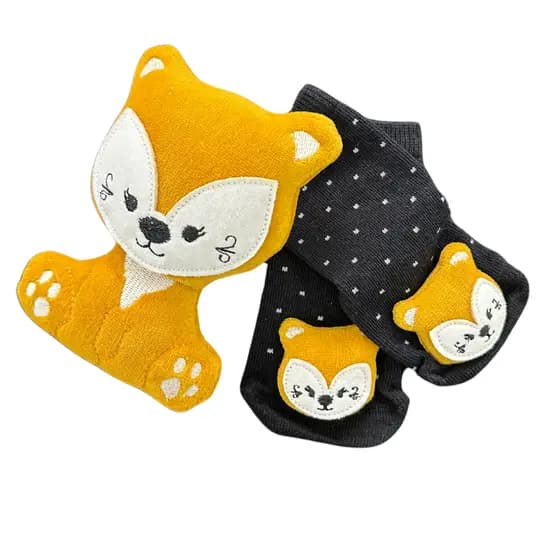 Kit 2 Peças Infantil Meia e Chocalho Raposinha