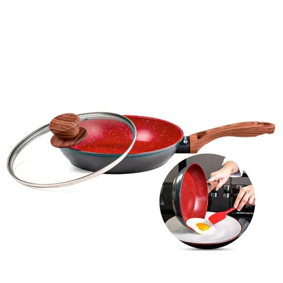 Frigideira C Tampa Cerâmica Antiaderente Indução N20 Fogão Cooktop Vermelho Duralar