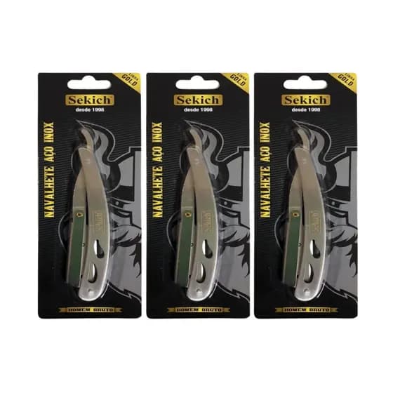 Kit 3 Navalhetes Sekich Linha Gold Inox – Profissional Barbeiro, Corte Preciso e Alta Durabilidade