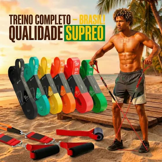 Kit 6 Elásticos Super Band de Borracha para Treino em Casa, 6 Níveis de Intensidade Leve até Extra Forte