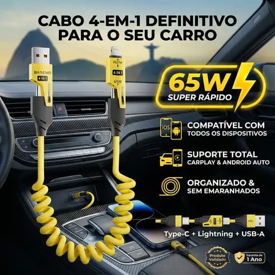 Cabo 4 Em 1 Retrátil Turbo 65W Tipo C Lightning USB iPhone Android 1.5M