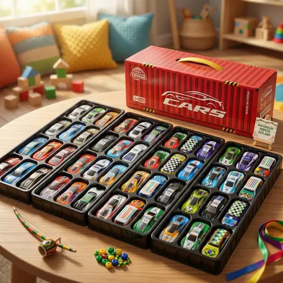 Kit 48 Carrinhos De Metal Fricção Brinquedo Menino Maleta Pista Presente
