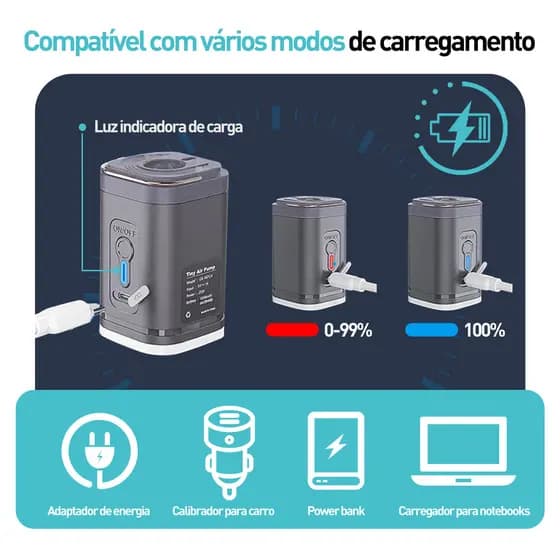 Mini Compressor de Ar Portátil Recarregável USB Bomba de Encher Pneu Moto Bike Carro com Lanterna Envio Imediato