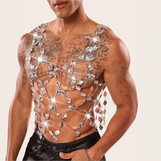 2026 Novo estilo DYJ masculino sentir oco gema brilhante Halterneck Halter colete camiseta superior20260717