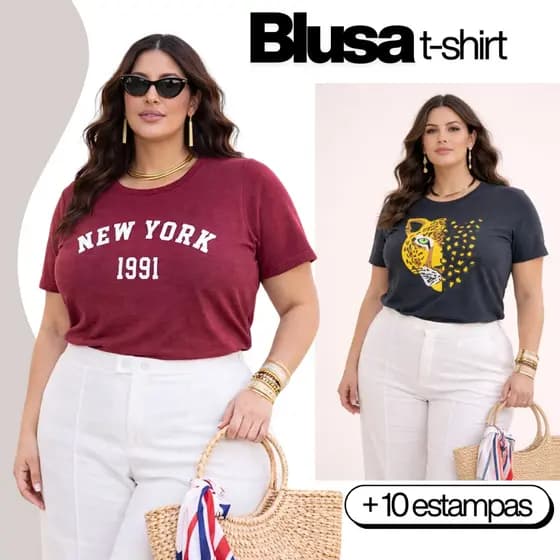 Blusa Plus Size Feminina Camiseta Estampada Solta