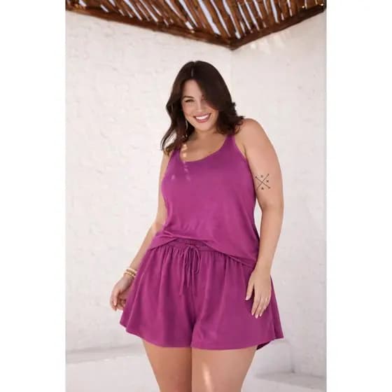 Conjunto Soltinho Plus Size Shorts e Regata Liso