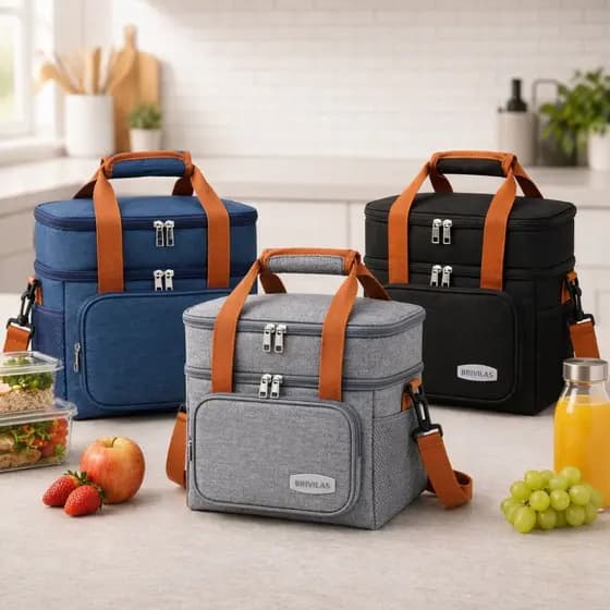 Bolsa Térmica Para Marmita Lancheira Isotérmica Alça Transversal Removível Academia Trabalho Passeio 2 Compatimentos