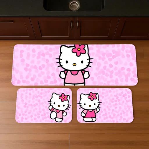 Tapete de Cozinha Hello Kitty 3 Peças Premium Decorativa, Antiderrapante, Costura Reforçada(tpc112)