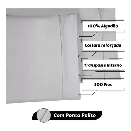 Par de fronha em Percal 100% algodão com Ponto Palito 200 fios