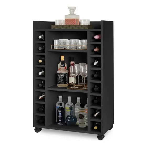 Adega Bar P/ 16 Garrafas C/ Rodízios Belgica - Preto