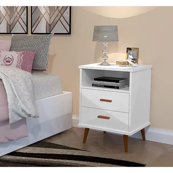 Mesa De Cabeceira 2 Gavetas Nicho Quarto Casal Pés em PVC Cores